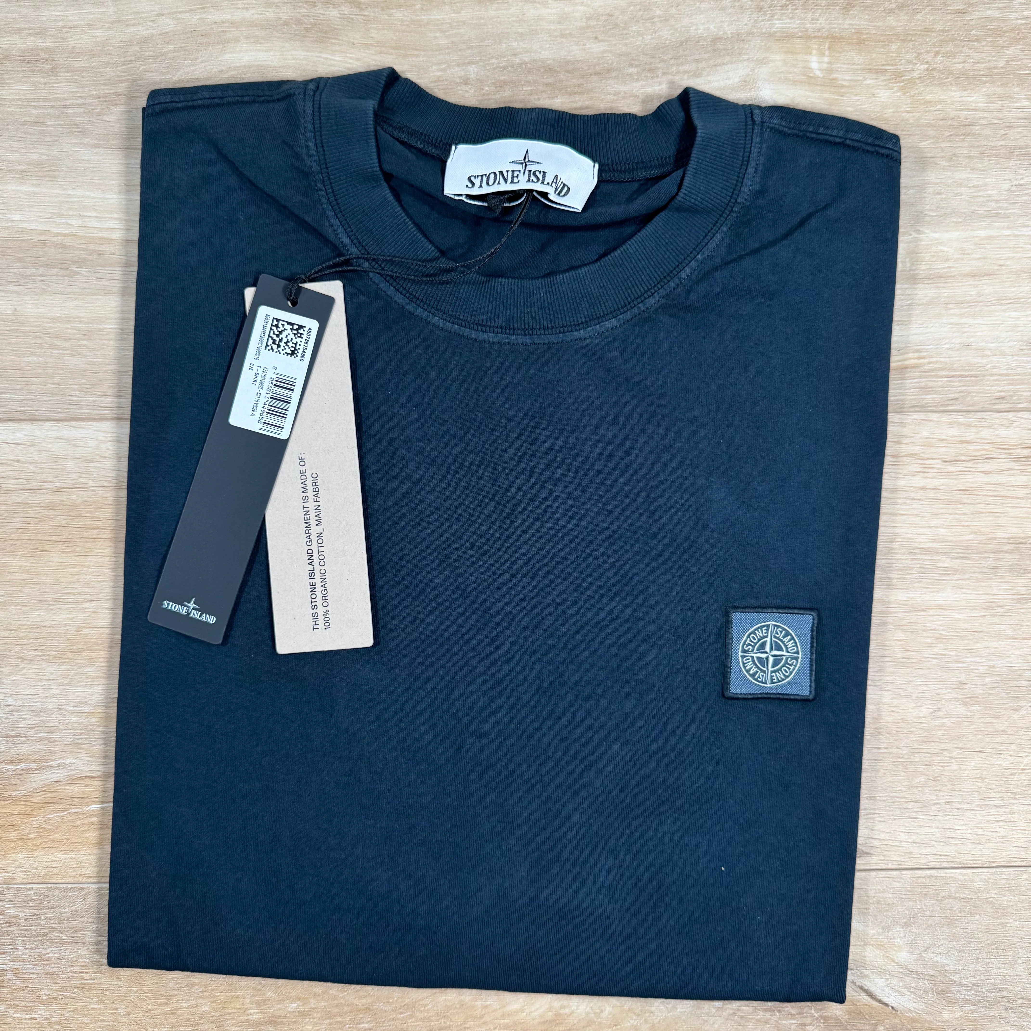 Stone Island Combed Organic Patch Logo T-Shirt in Navy - Image 2