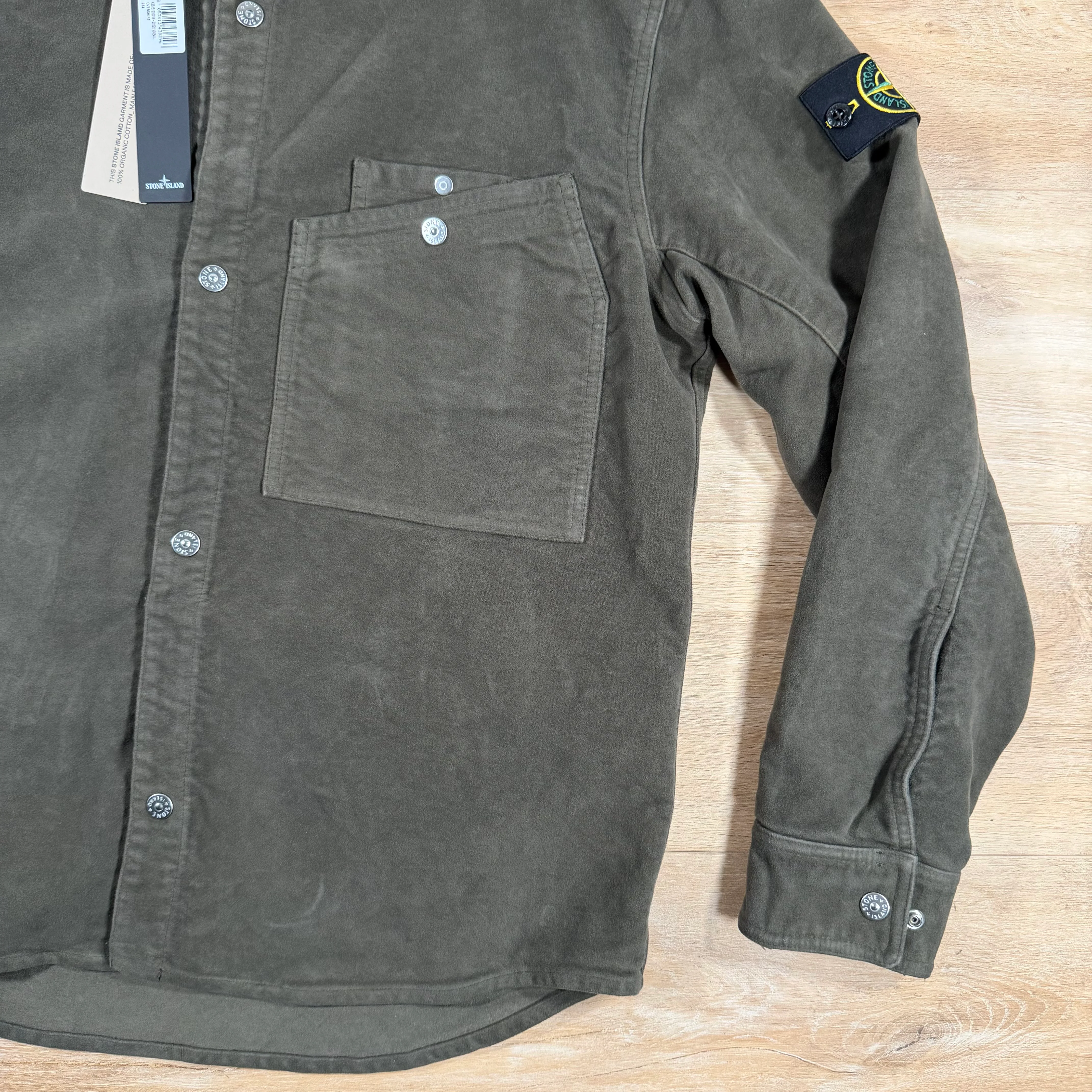 Stone Island Cotton Moleskin-TC Overshirt in Military Green - Image 3