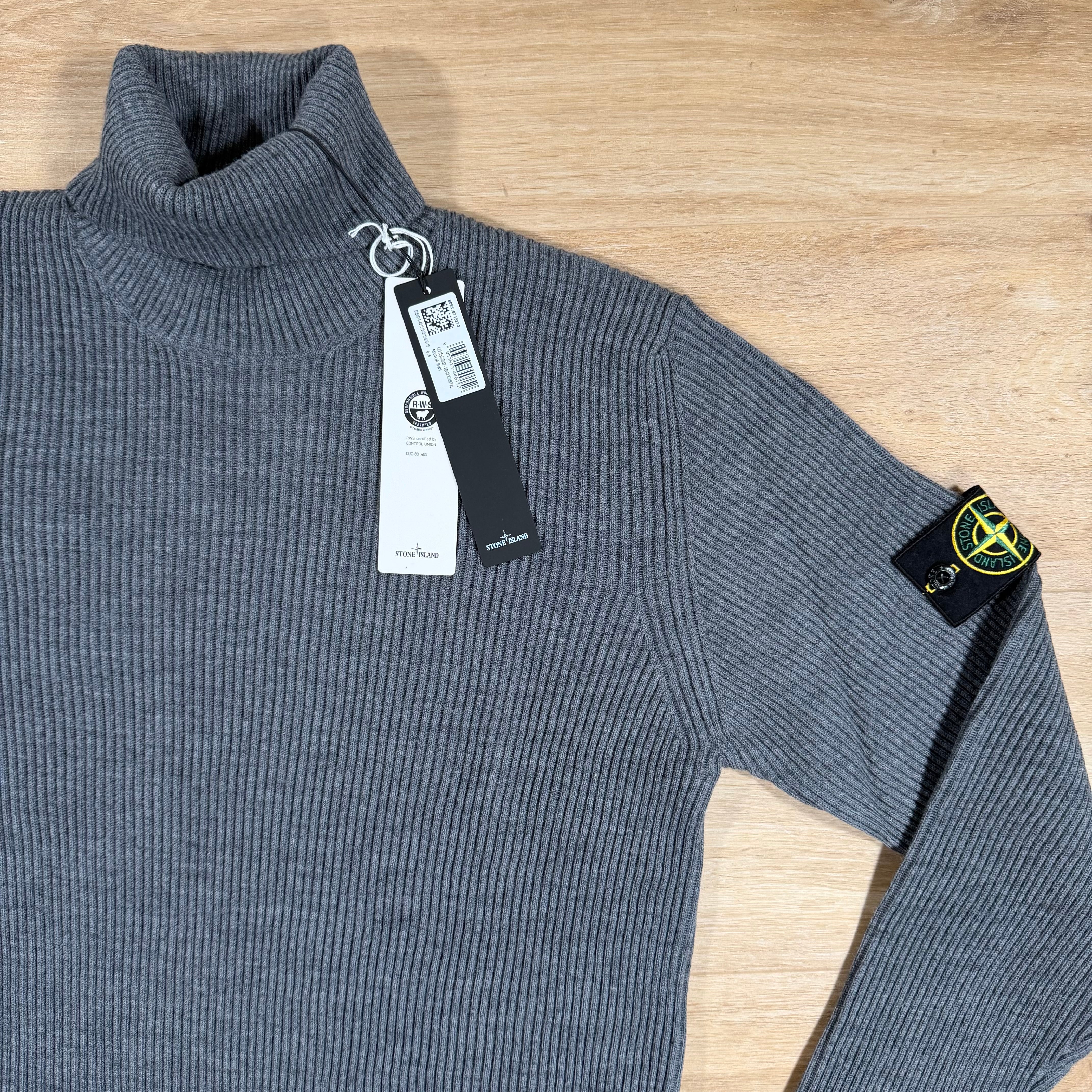 Stone Island Full Rib RWS Wool Turtleneck Jumper in Dark Grey - Image 2