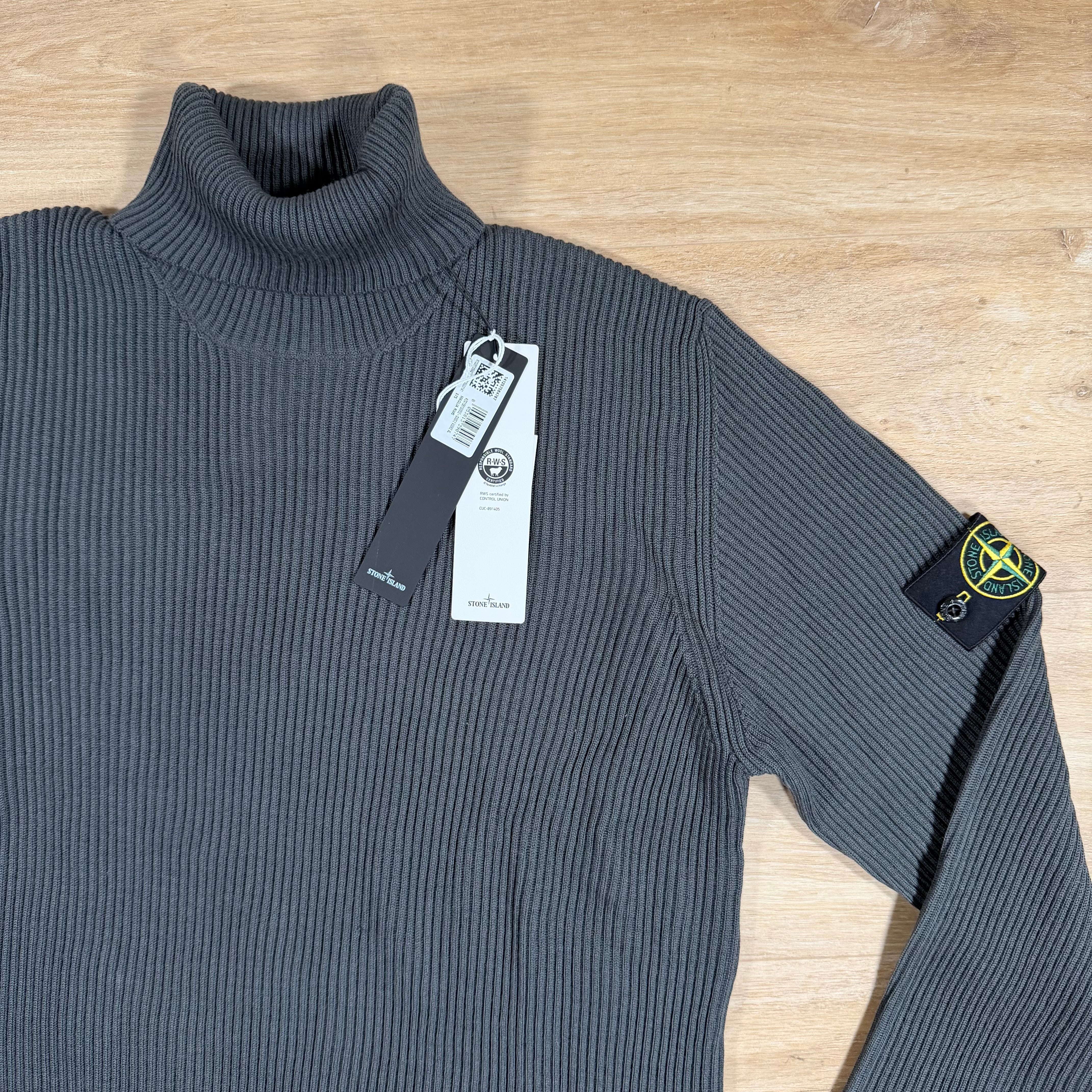 Stone Island Full Rib RWS Wool Turtleneck Jumper in Lead Grey - Image 2