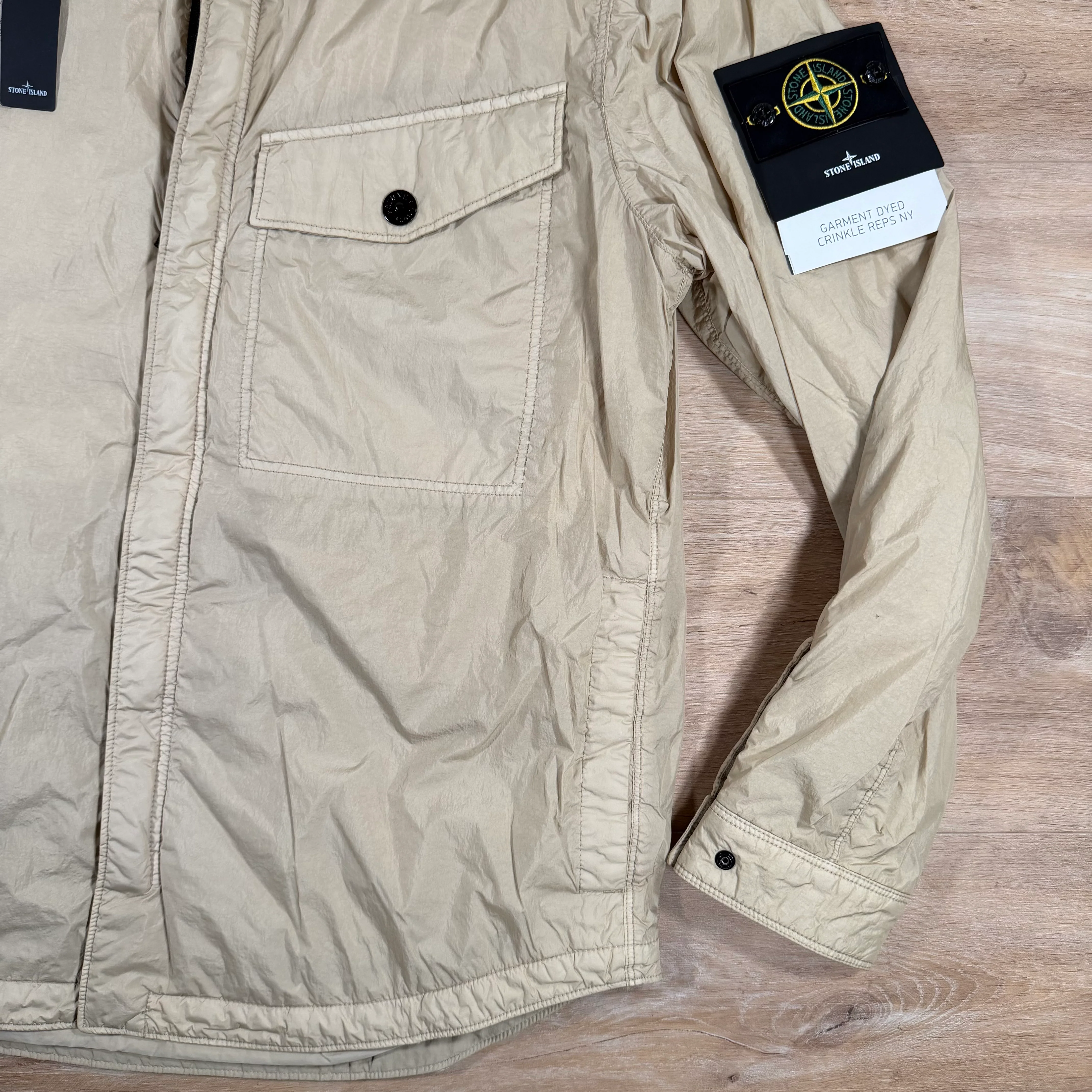 Stone Island Garment Dyed Crinkle Reps NY Overshirt in Desert - Image 3