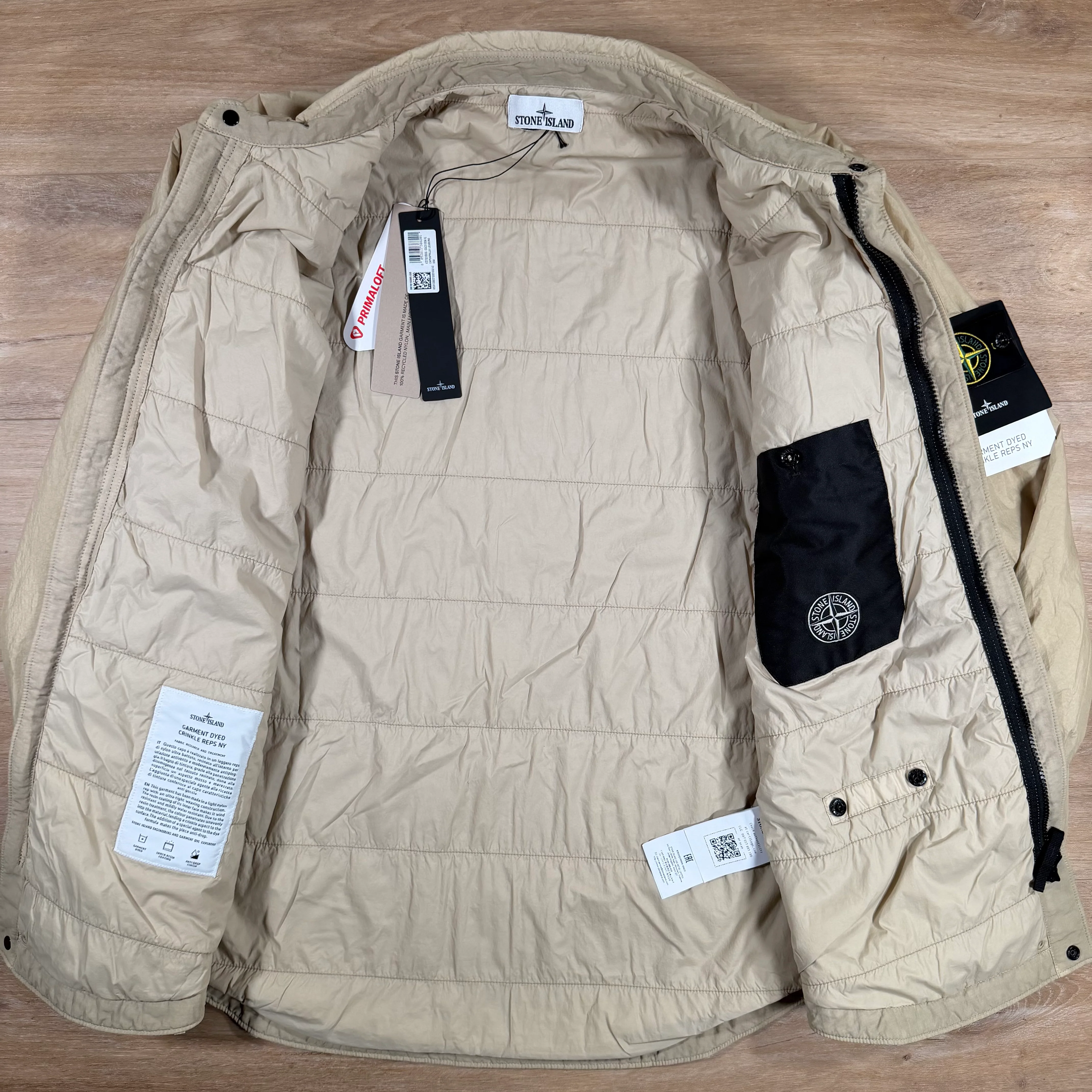 Stone Island Garment Dyed Crinkle Reps NY Overshirt in Desert - Image 4