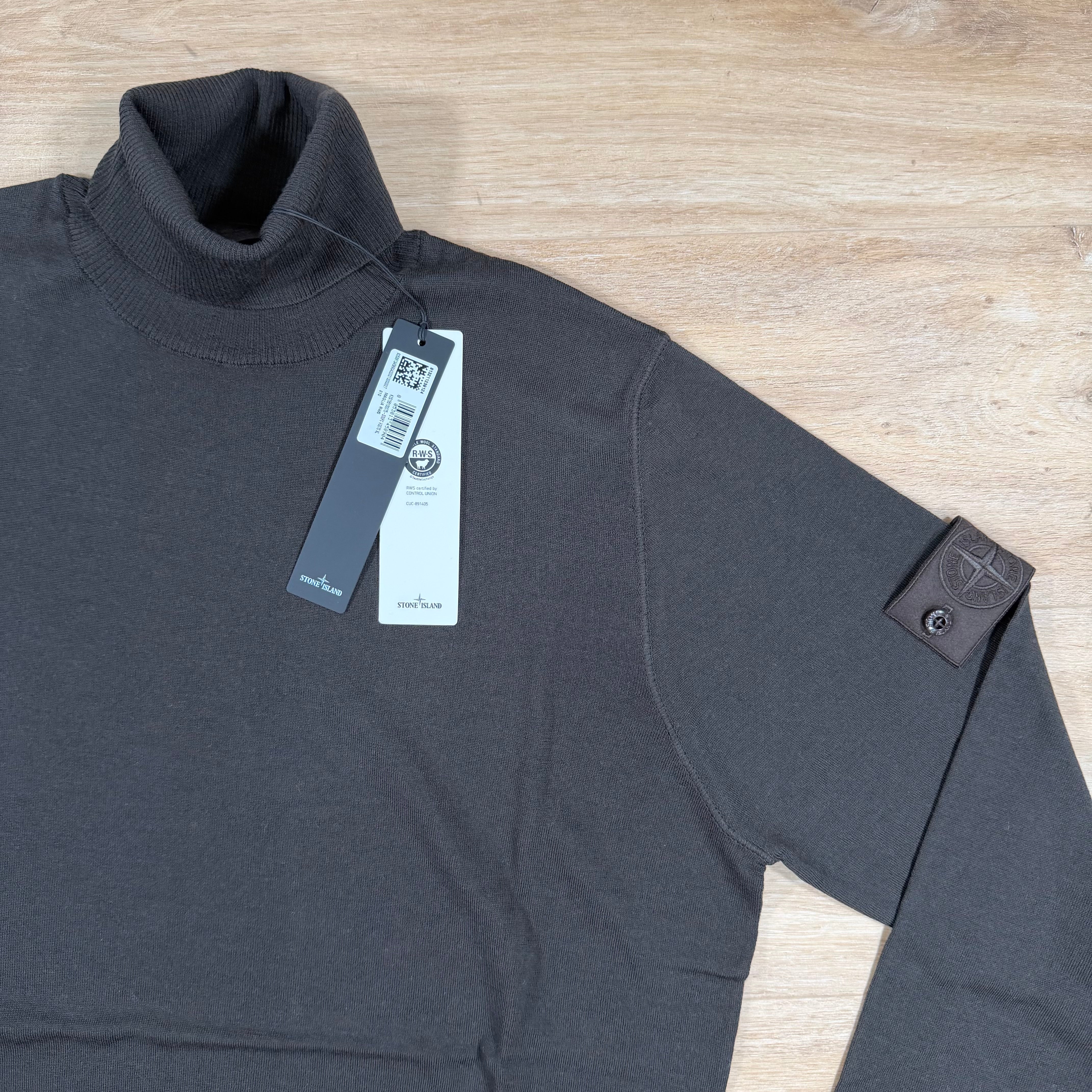 Stone Island Ghost Pure Light RWS Wool Turtleneck Jumper in Dark Brown - Image 2