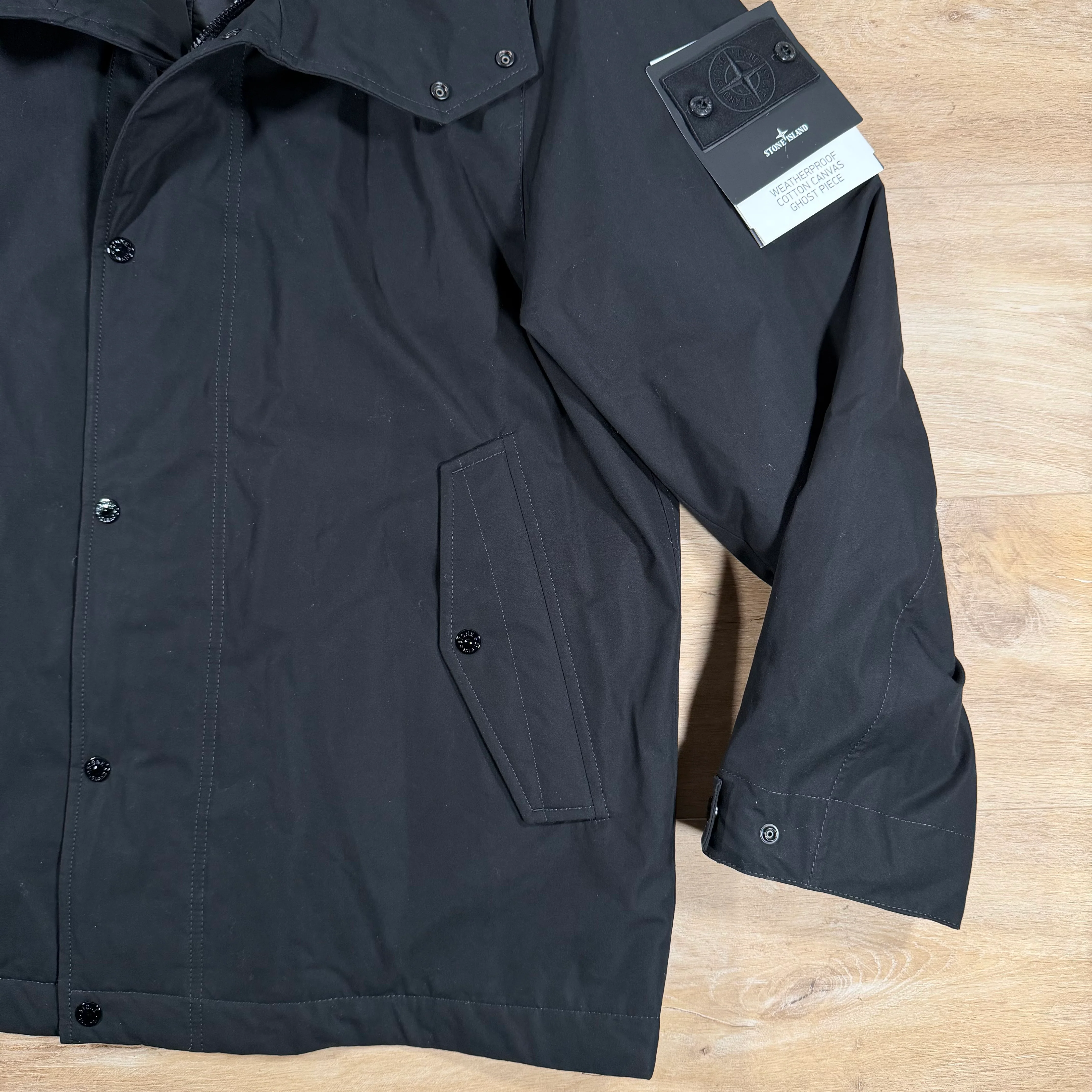 Stone Island Ghost Weatherproof Cotton Canvas Parka in Black - Image 3