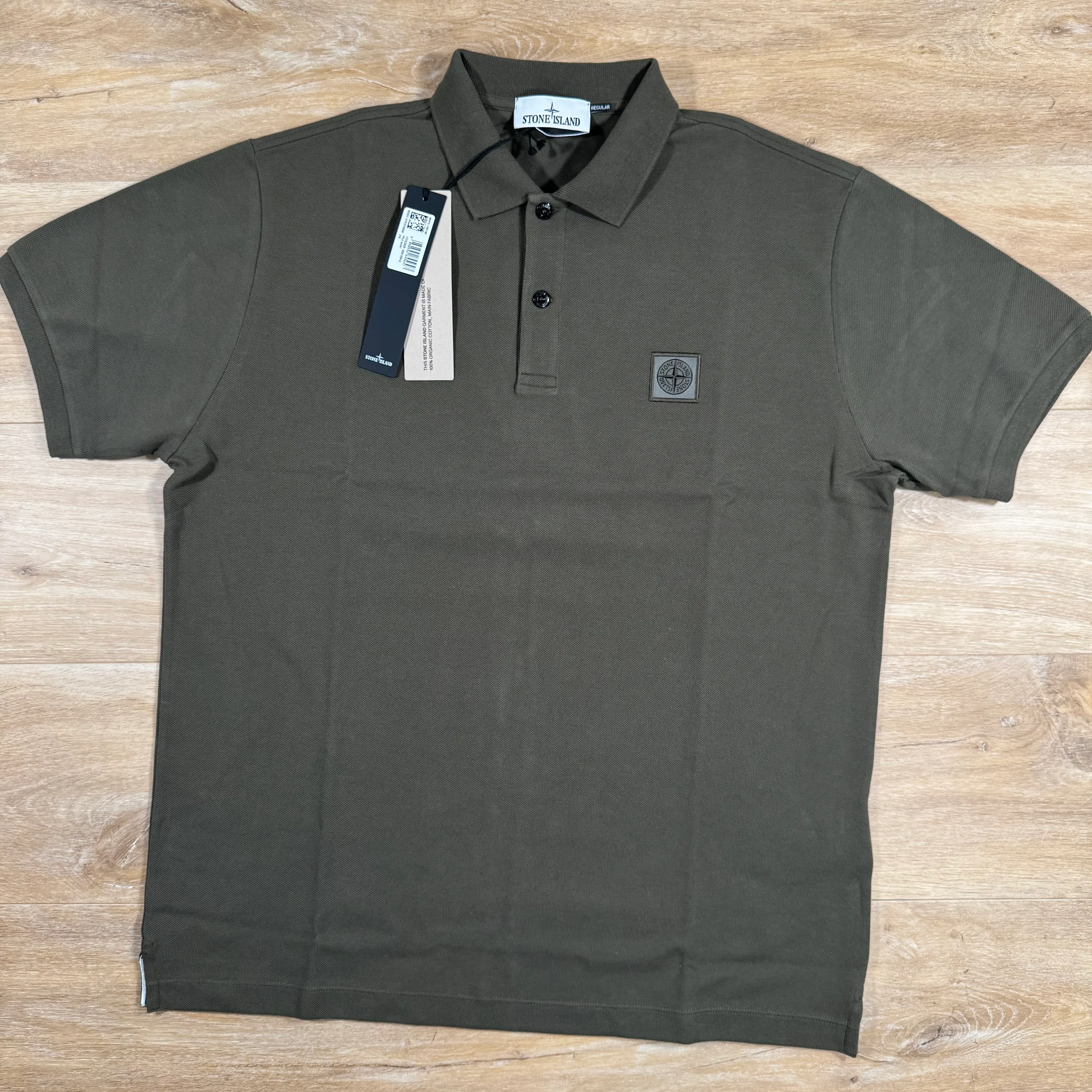 Stone Island Organic Cotton Pique Regular Fit Polo Shirt in Military Green