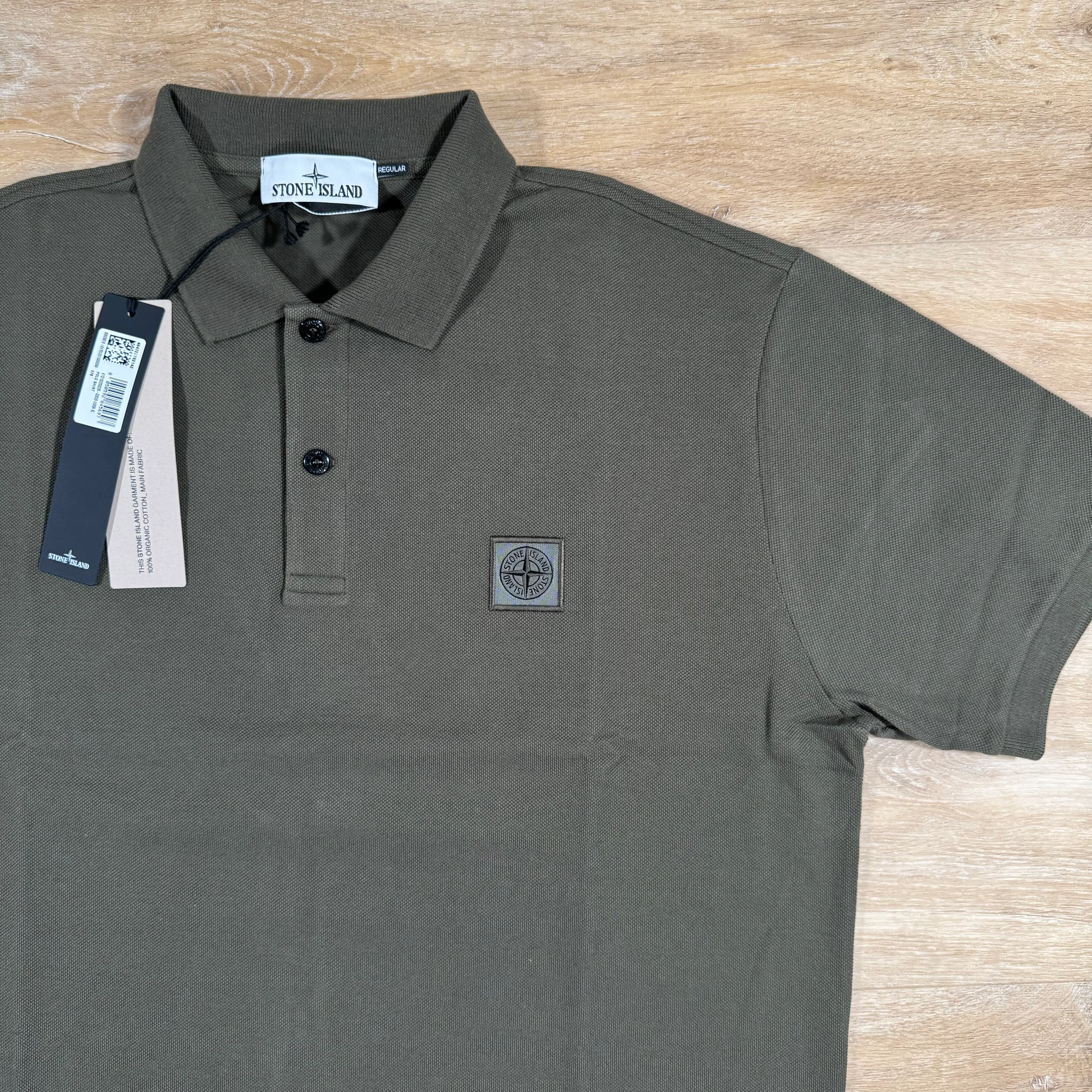 Stone Island Organic Cotton Pique Regular Fit Polo Shirt in Military Green - Image 2
