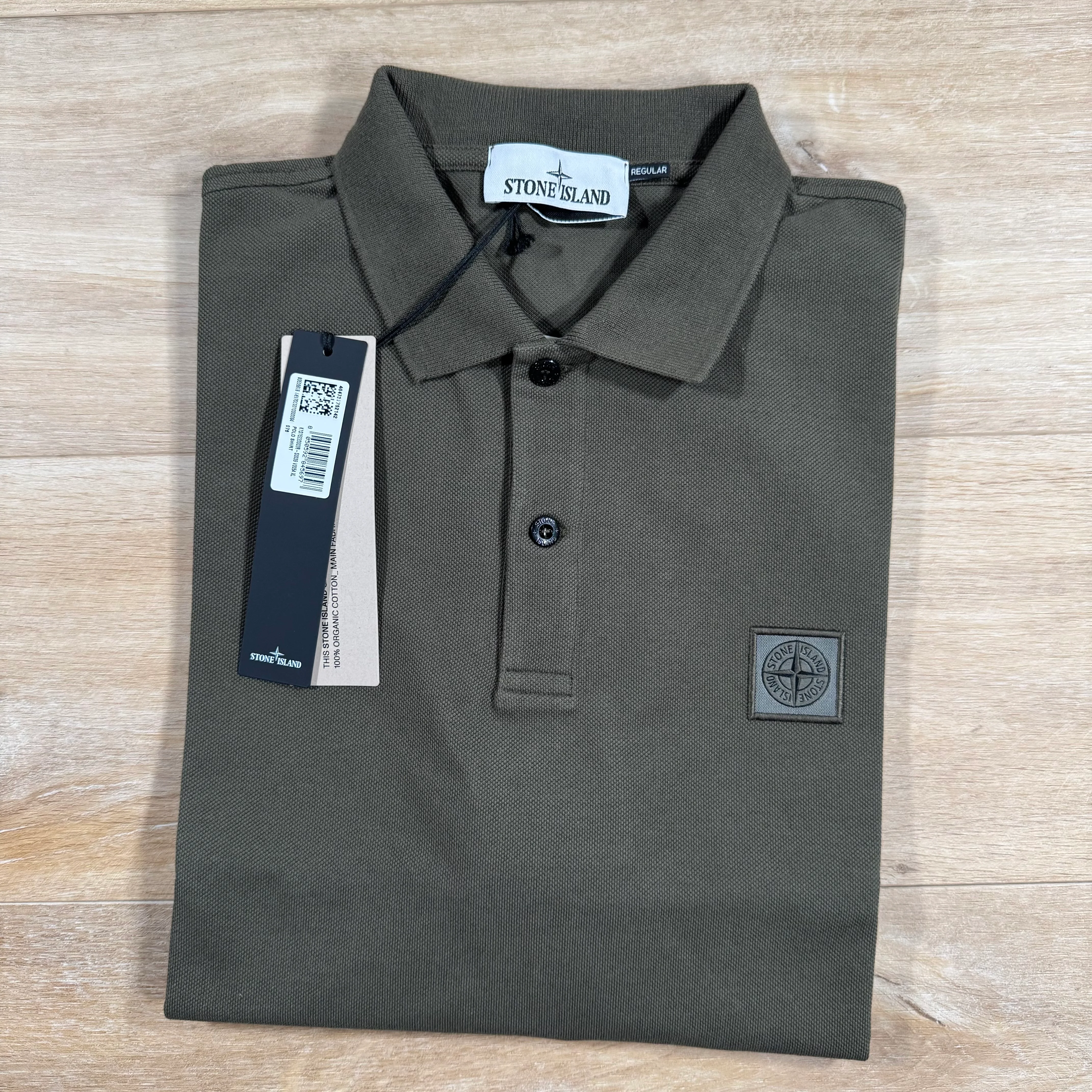 Stone Island Organic Cotton Pique Regular Fit Polo Shirt in Military Green - Image 3