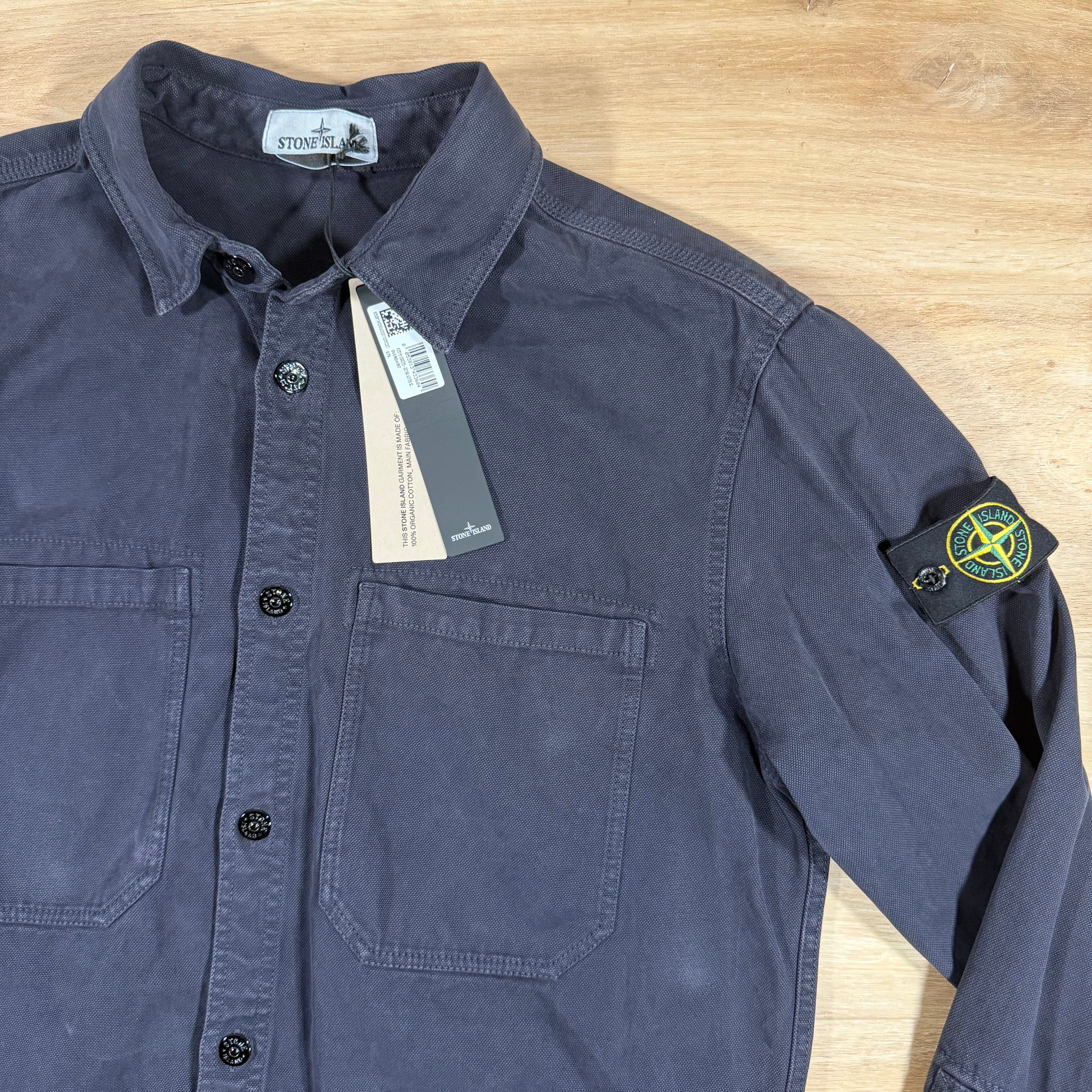 Stone Island Organic Panama Cotton Old Effect Overshirt in Ink Blue - Image 2