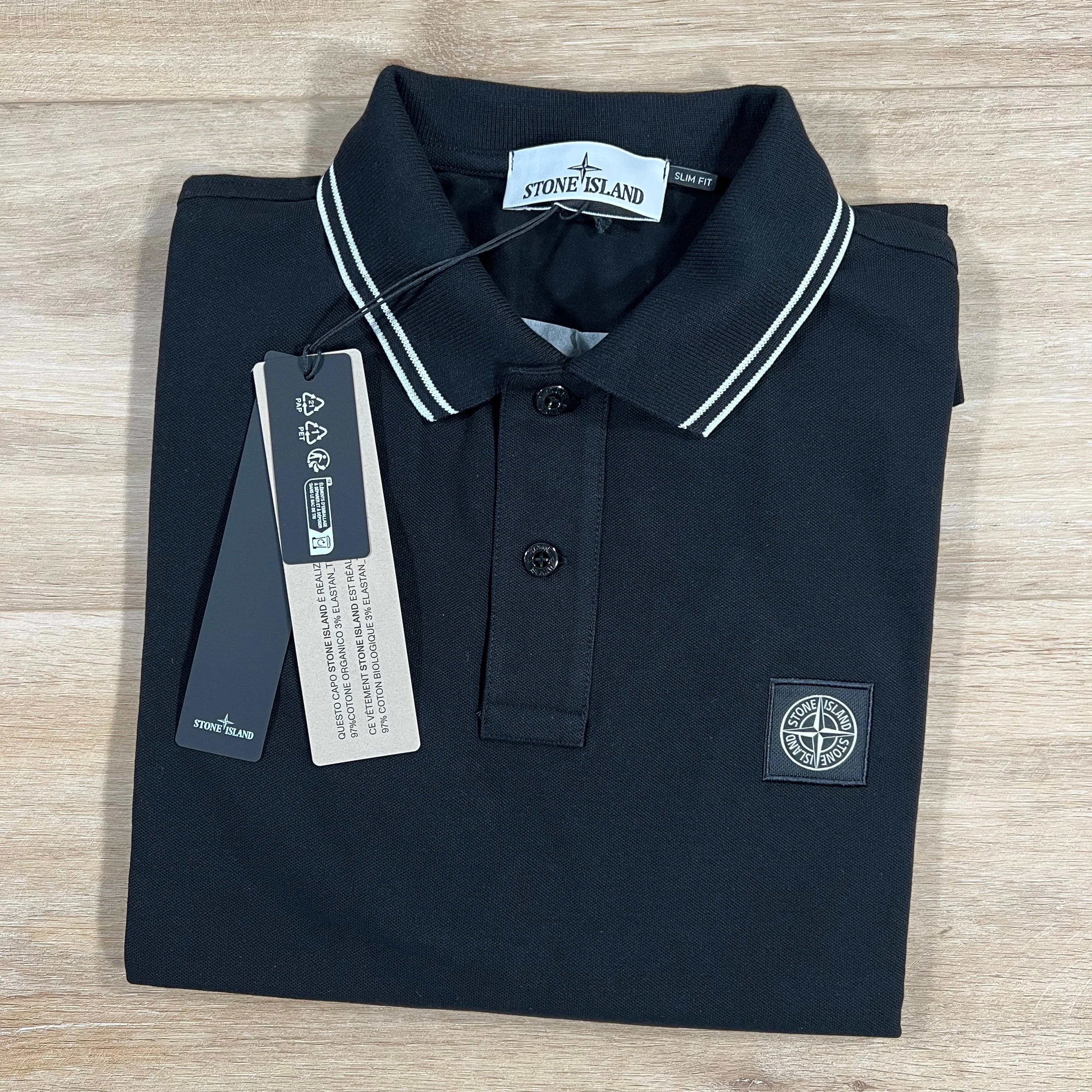 Stone Island Patch Logo Polo Shirt in Black - Image 2