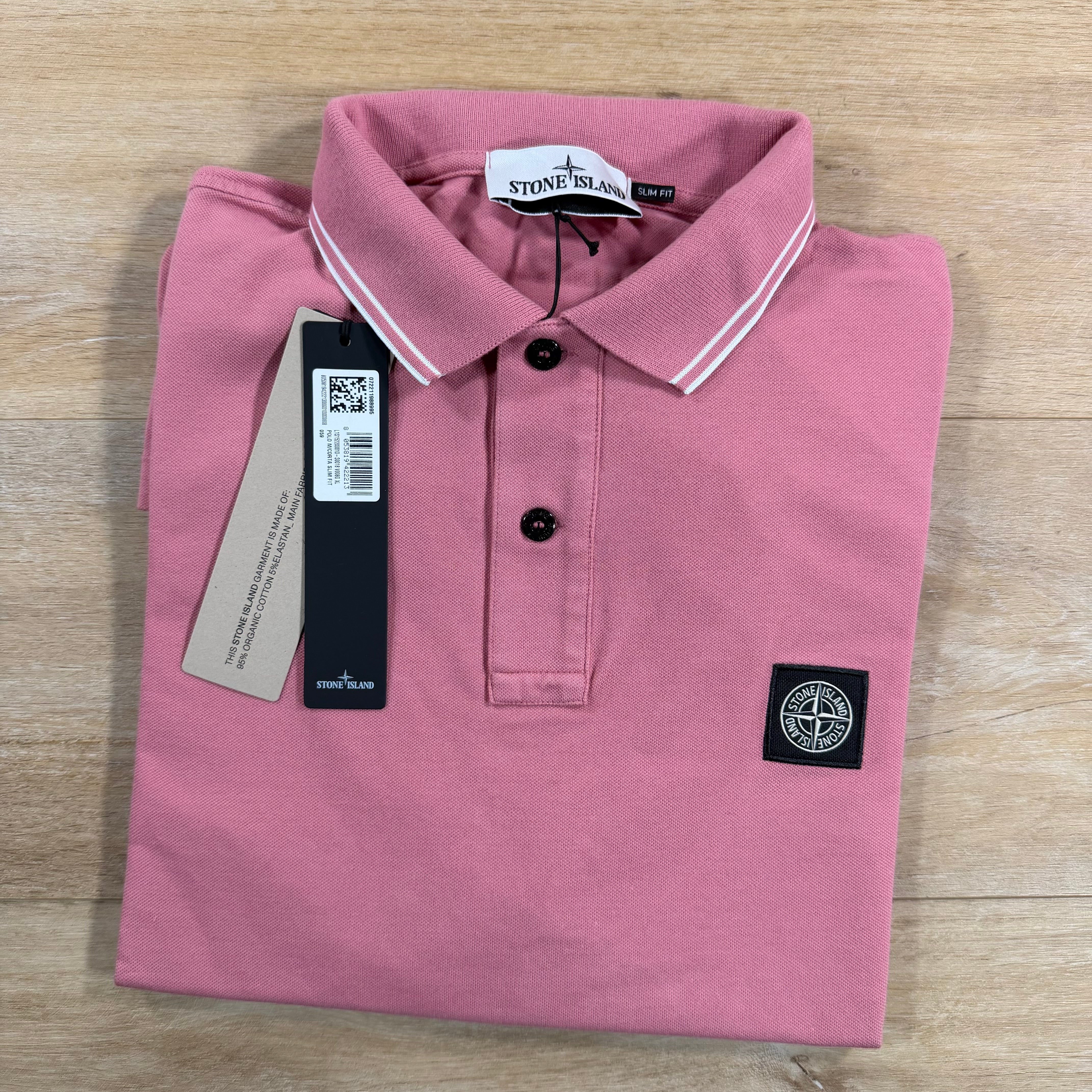 Stone Island Patch Logo Polo Shirt in Oleander Pink - Image 2