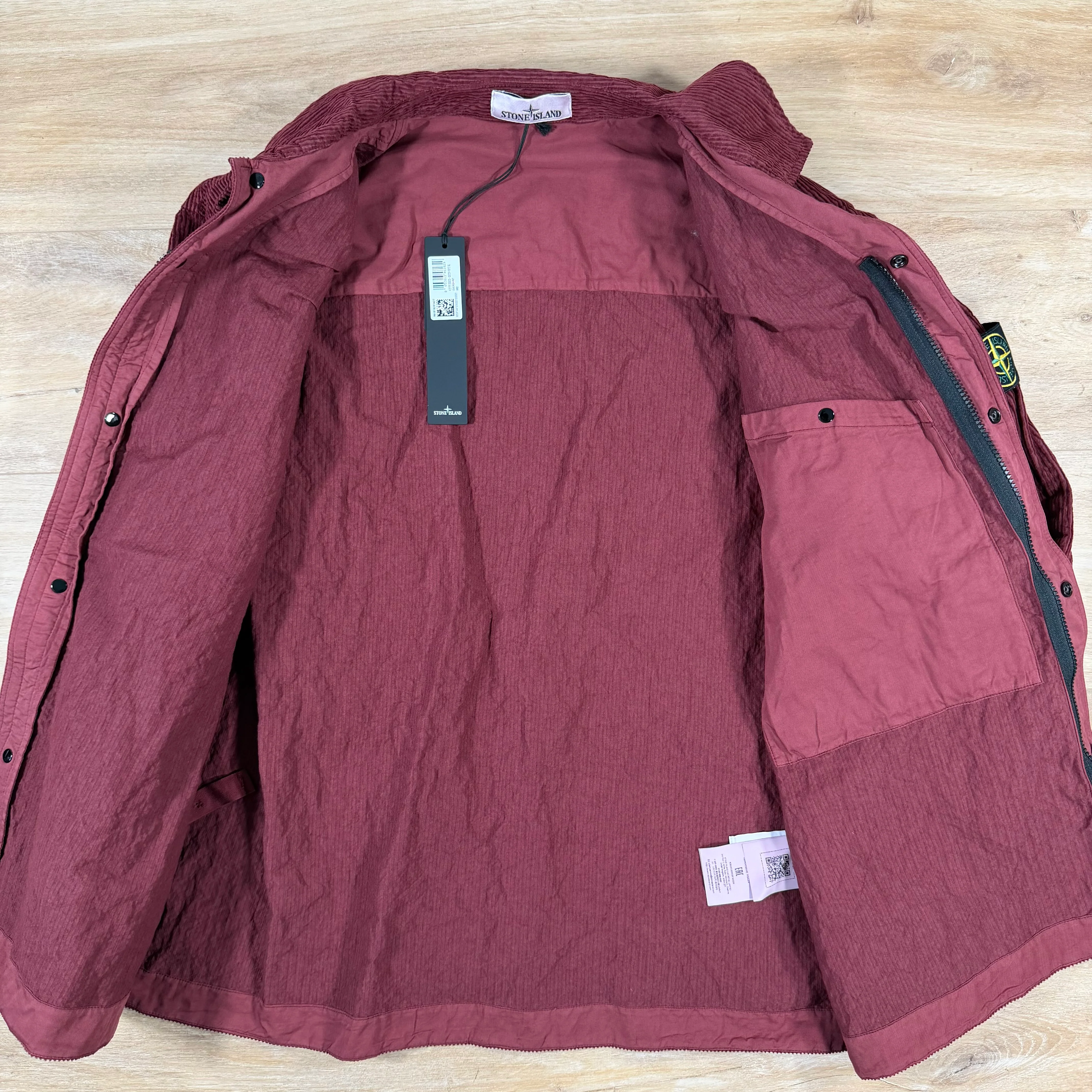 Stone Island Wrinkled Corduroy 500-TC Overshirt in Burgundy - Image 4