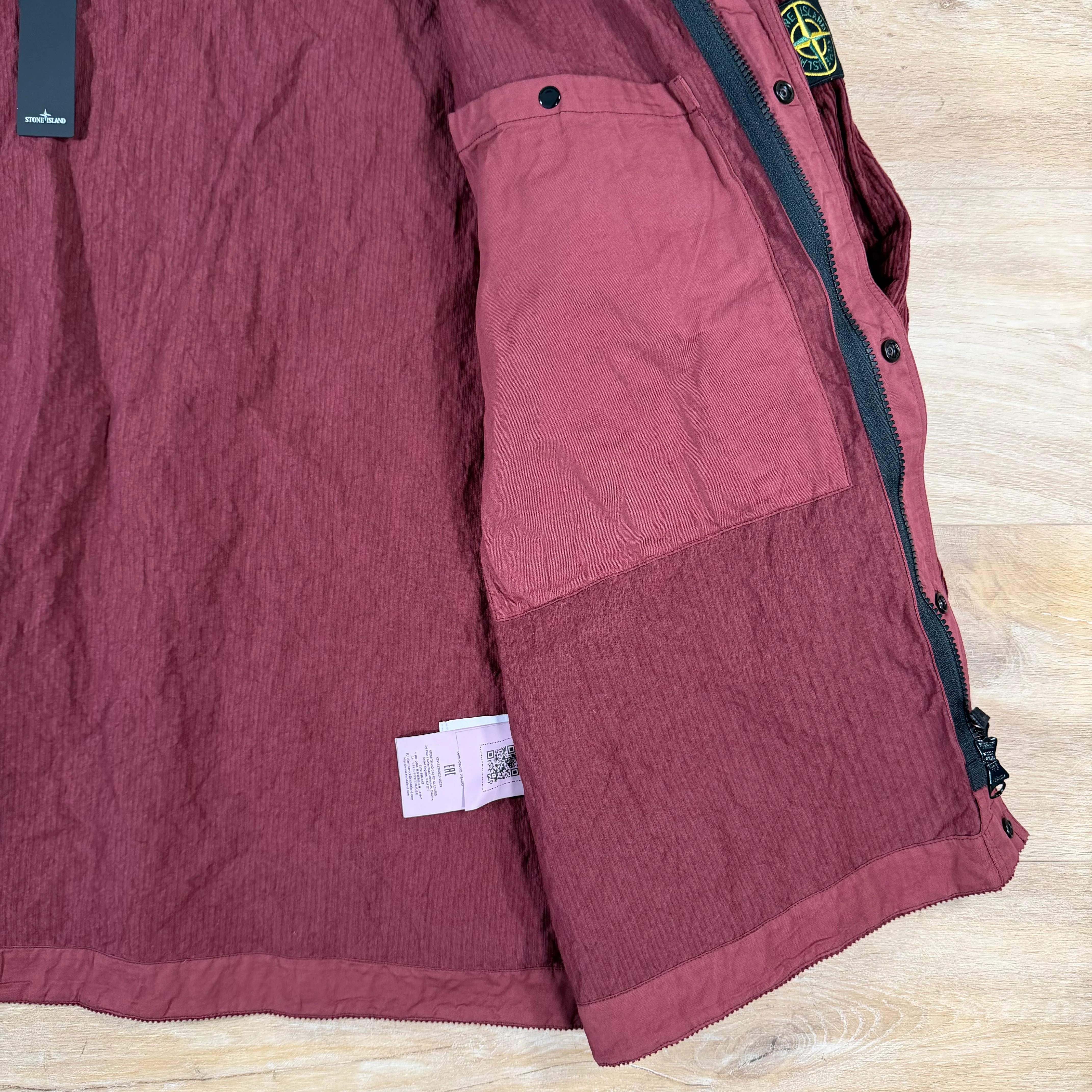 Stone Island Wrinkled Corduroy 500-TC Overshirt in Burgundy - Image 6