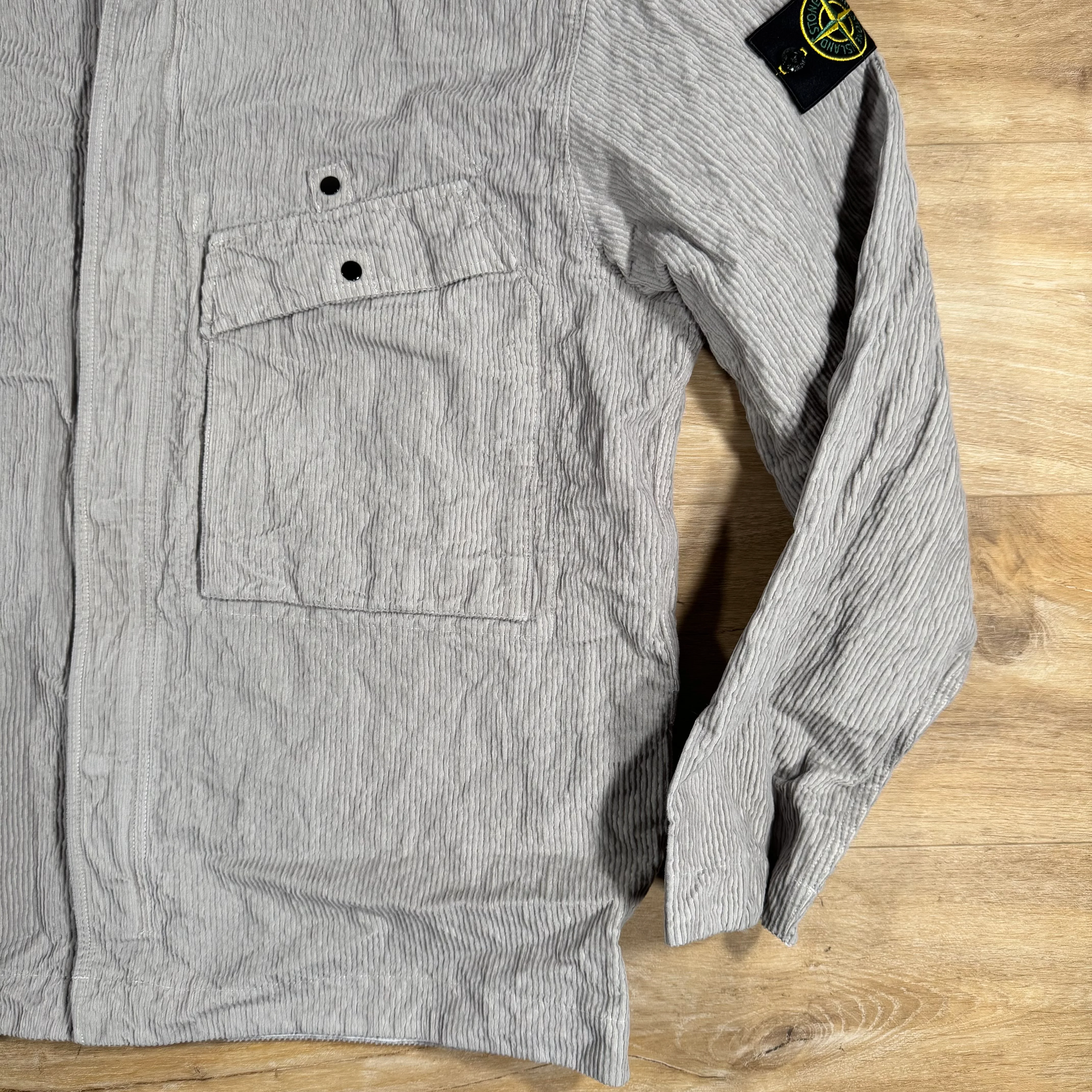 Stone Island Wrinkled Corduroy 500-TC Overshirt in Pearl Grey - Image 3